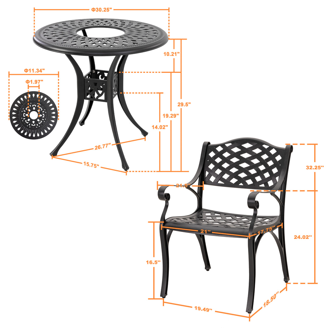 Outdoor 3-Piece Cast Aluminum Bistro Set, 2 Patio Chairs, Ice Bucket Table