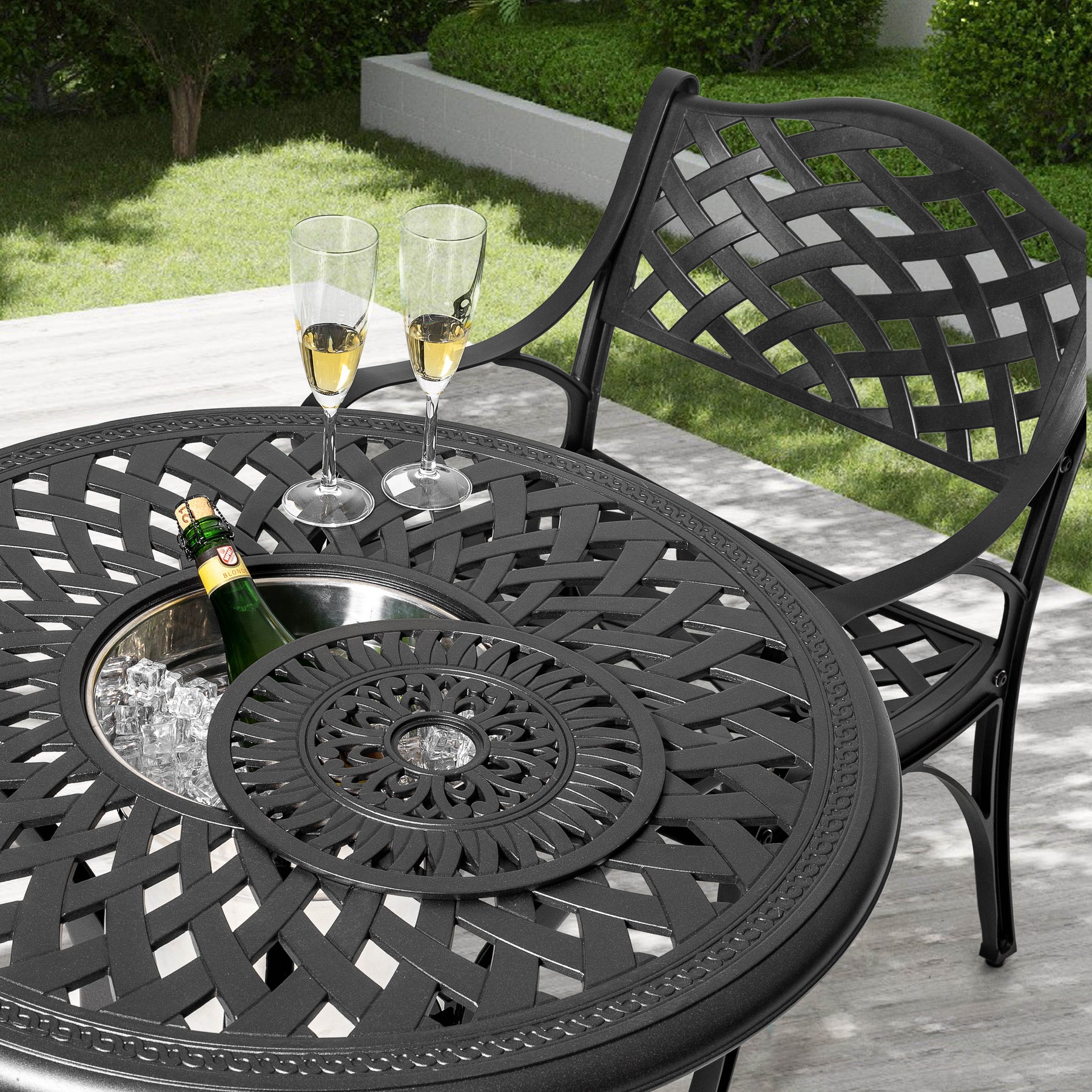 Cast Aluminum Patio Bar Set With Umbrella Outdoor Bar Table, Cast