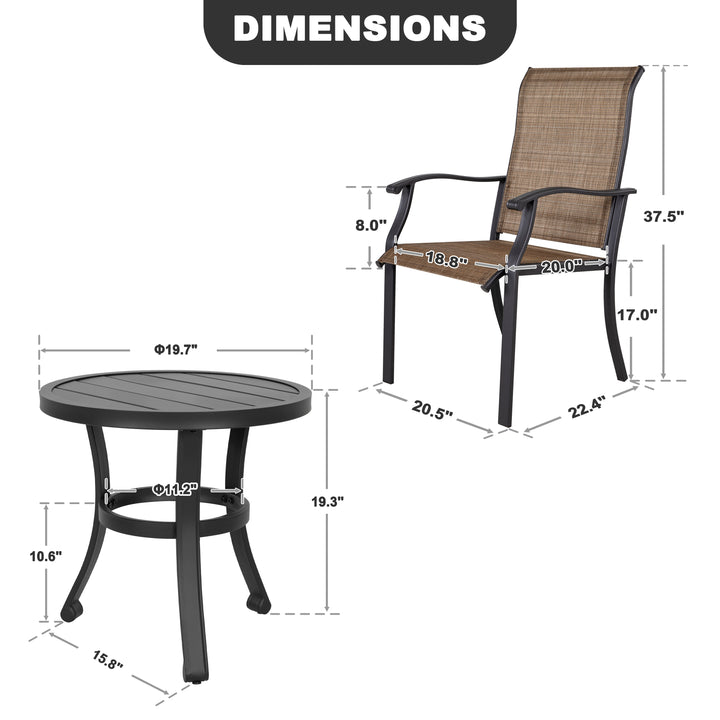 Outdoor 3-Piece Bistro Set, Textilene Fabric, Powder-Coated Iron Frame