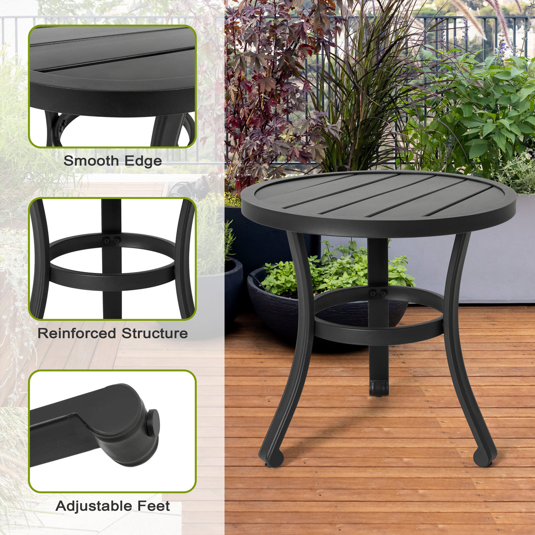 Outdoor Patio Bistro Set, 2 Bistro Chairs and 20 Inch Round Bistro Table, Textilene Fabric, Powder-Coated Iron Frame, for Patio, Deck, Garden, Backyard, Balcony, Black and Brown