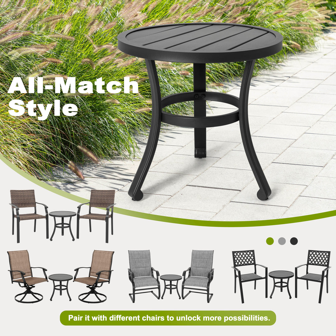 Outdoor Patio Bistro Set, 2 Bistro Chairs and 20 Inch Round Bistro Table, Textilene Fabric, Powder-Coated Iron Frame, for Patio, Deck, Garden, Backyard, Balcony, Black and Brown