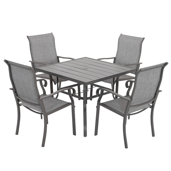 Nuu Garden 5-Piece Dining Set, Textilene Fabric Chairs and 37'' Square Dining Table