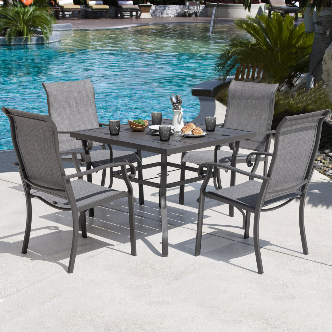 Nuu Garden 5-Piece Dining Set, Textilene Fabric Chairs and 37'' Square Dining Table