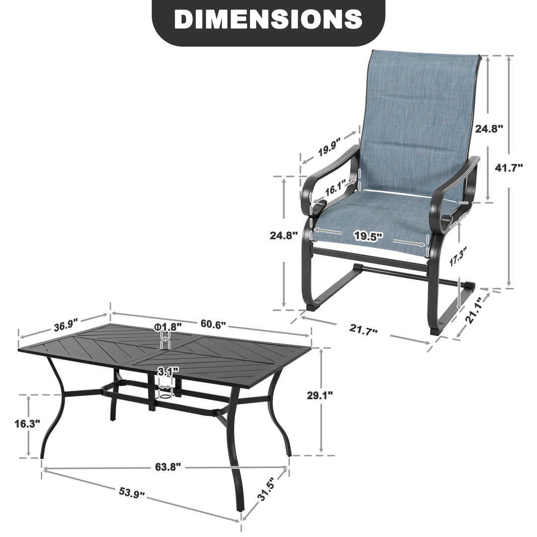 Outdoor 7-Piece Padded Textilene Metal Dining Set with Umbrella Hole