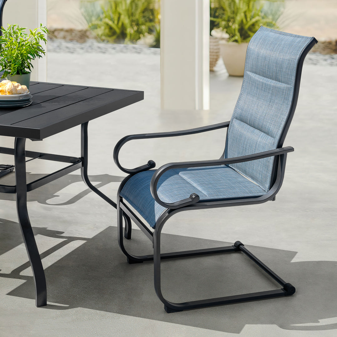 5PCS Padded Textilene Patio Dining Set with Umbrella Hole, C-Spring Motion