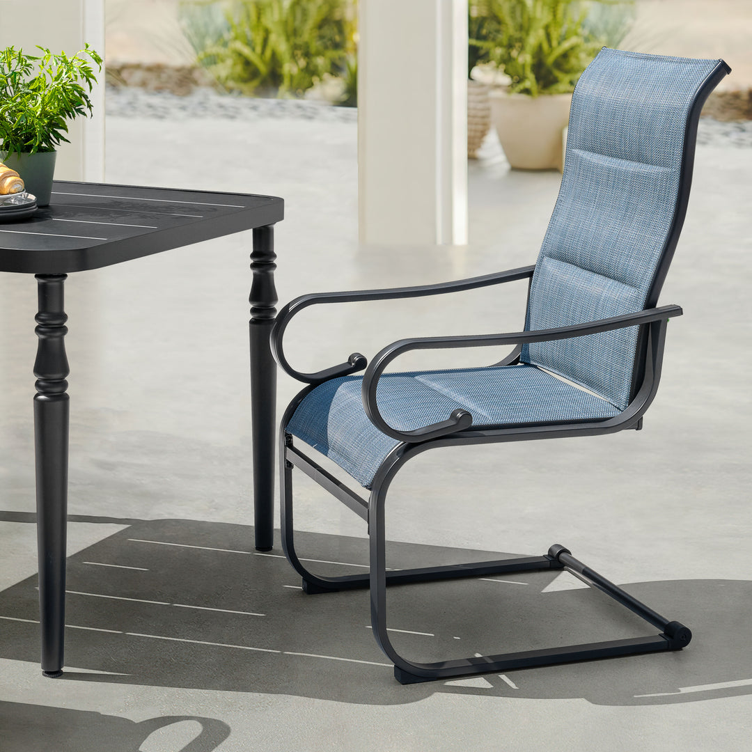 5-Piece Patio Outdoor Padded Textilene Metal Dining Set with Umbrella Hole