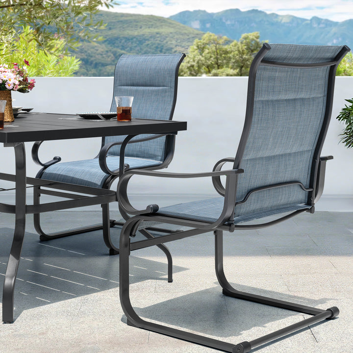 7PCS Padded Textilene Patio Dining Set with Umbrella Hole, C-Spring Motion