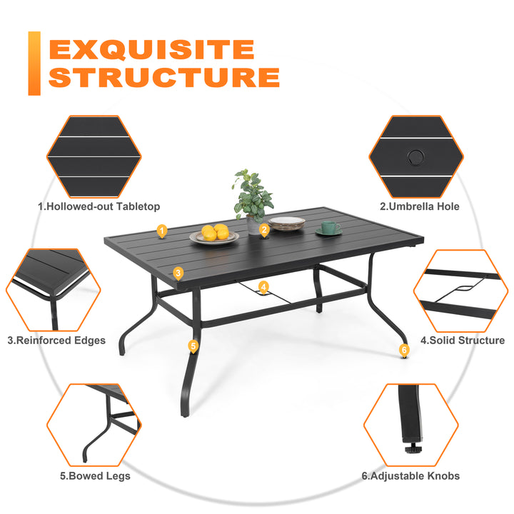 7PCS Padded Textilene Patio Dining Set with Umbrella Hole, C-Spring Motion