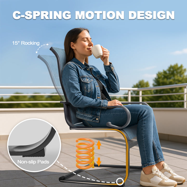 7PCS Padded Textilene Patio Dining Set with Umbrella Hole, C-Spring Motion