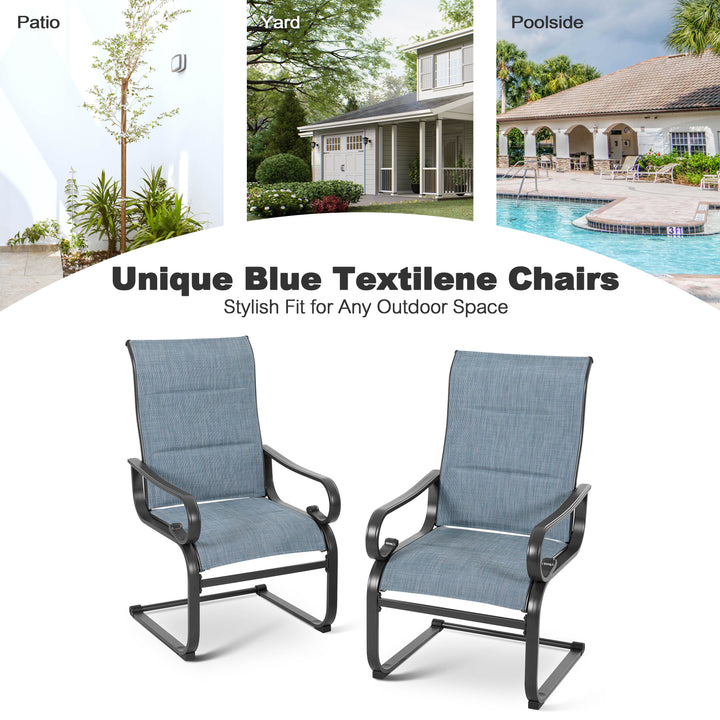 7PCS Padded Textilene Patio Dining Set with Umbrella Hole, C-Spring Motion