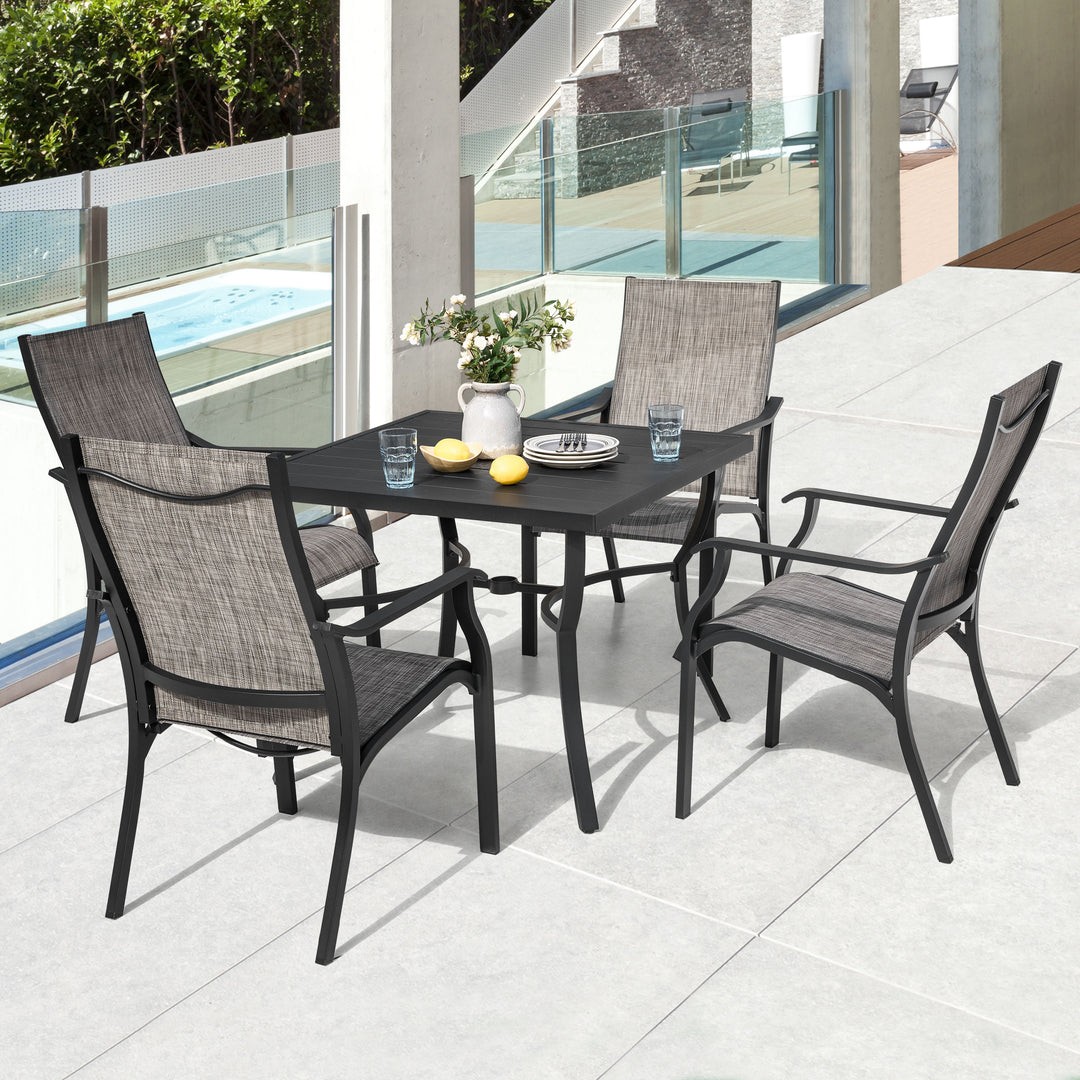 5-Piece Patio Aluminum and Textilene Dining Set with Umbrella Hole – Nuu Garden