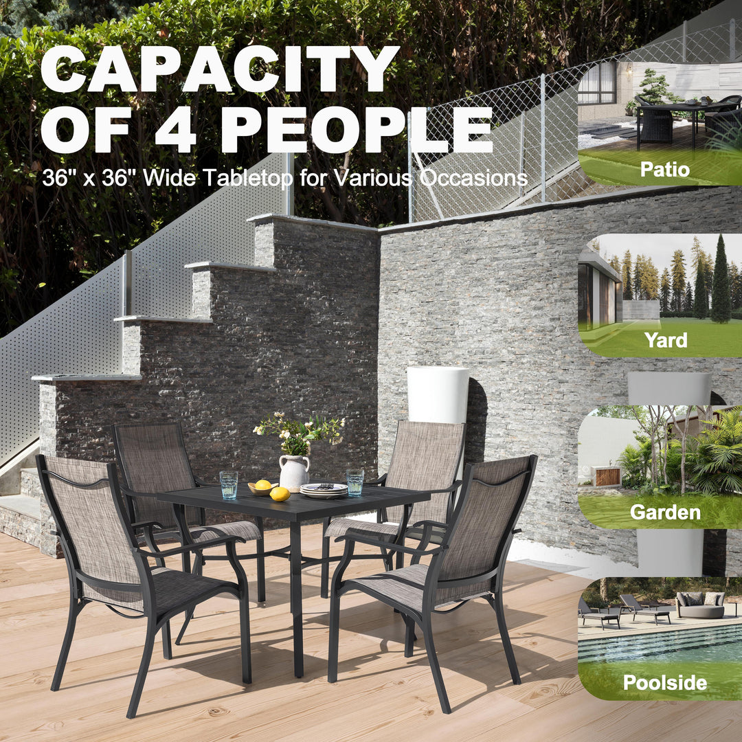 36x36 patio table and umbrella and 4 chairs 5-Piece Patio Aluminum and Textilene Dining Set with Umbrella Hole – Nuu Garden