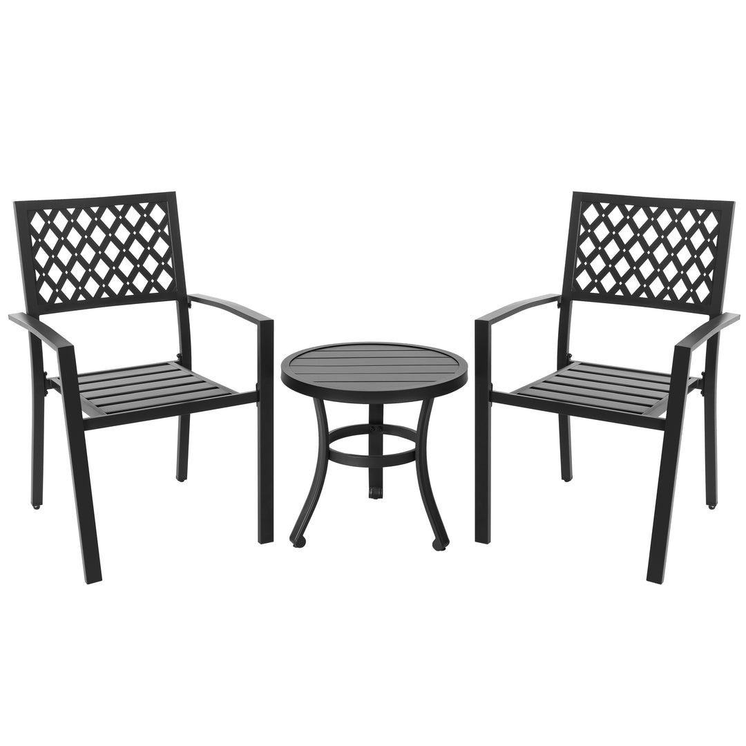 Outdoor Patio Bistro Set, 2 Bistro Chairs and 20 Inch Round Bistro Table, Powder-Coated Finish and Iron Frame, for Outdoor and Indoor Space, Patio, Deck, Garden, Backyard, Balcony, Black