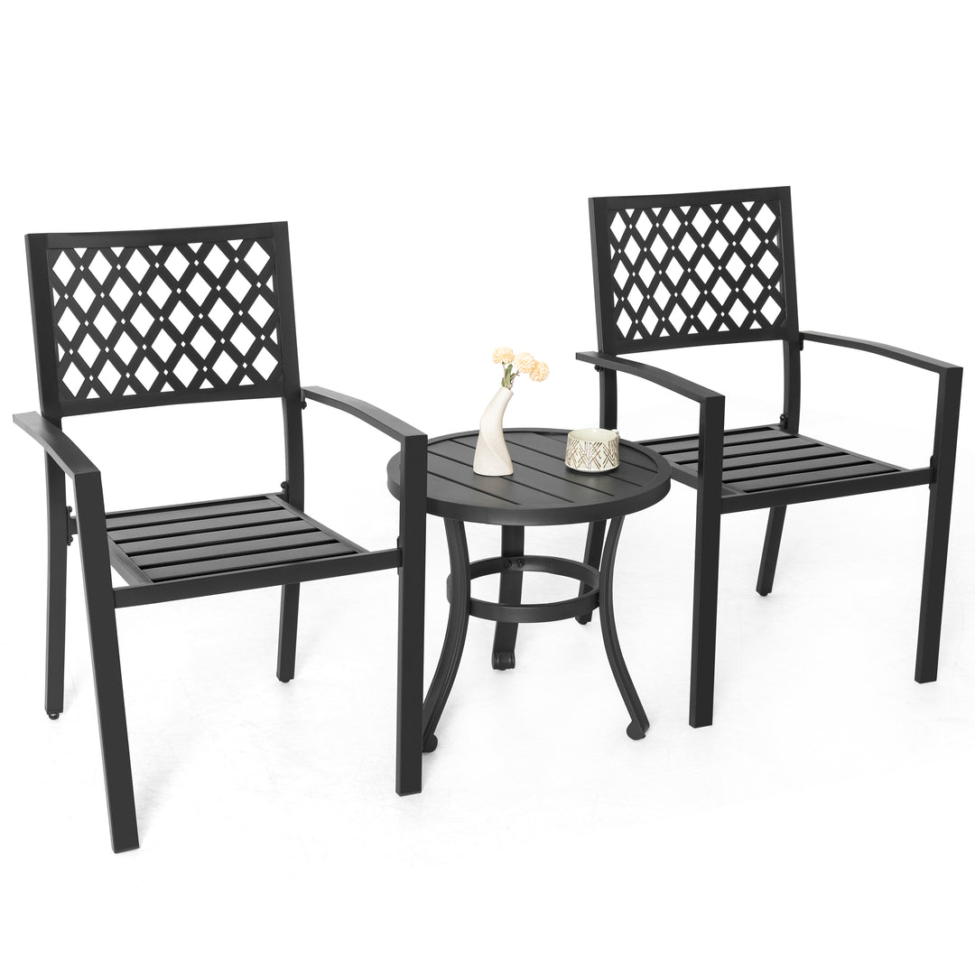 Outdoor Patio Bistro Set, 2 Bistro Chairs and 20 Inch Round Bistro Table, Powder-Coated Finish and Iron Frame, for Outdoor and Indoor Space, Patio, Deck, Garden, Backyard, Balcony, Black