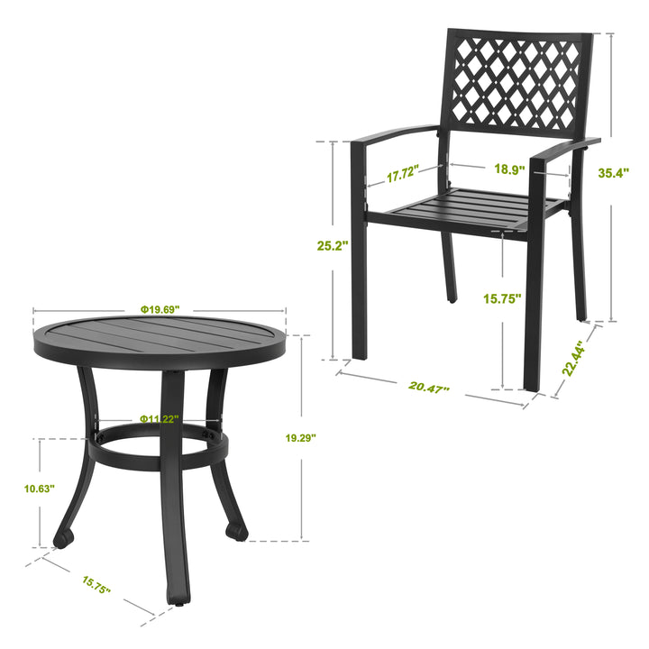 Outdoor Patio Bistro Set, 2 Bistro Chairs and 20 Inch Round Bistro Table, Powder-Coated Finish and Iron Frame, for Outdoor and Indoor Space, Patio, Deck, Garden, Backyard, Balcony, Black