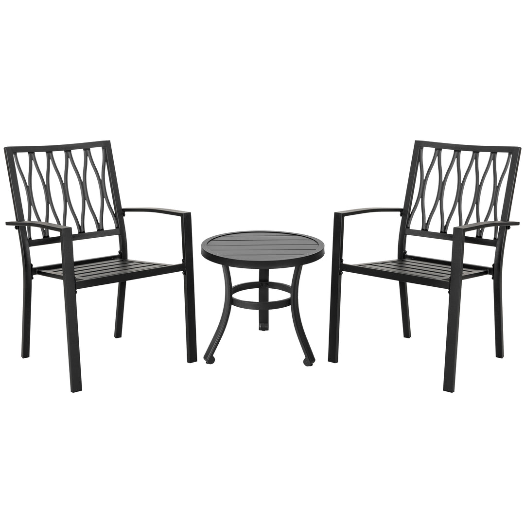 Outdoor 3-Piece Patio Bistro Set, 2 Bistro Chairs and 20 Inch Round Bistro Table, Powder-Coated Finish and Iron Frame, for Outdoor and Indoor Space, Patio, Deck, Garden, Backyard, Balcony, Black