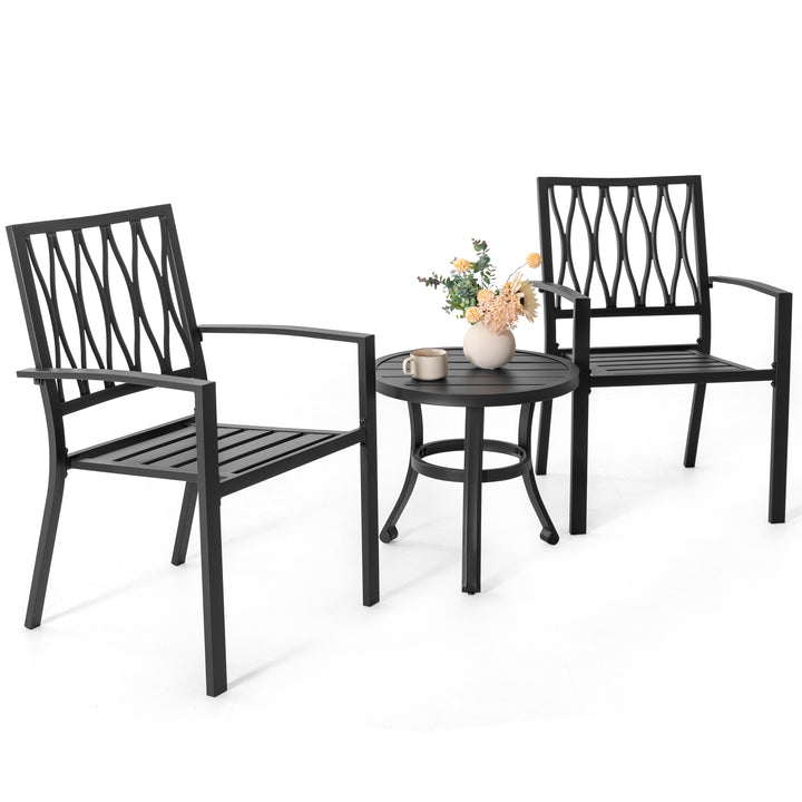 Outdoor 3-Piece Patio Bistro Set, 2 Bistro Chairs and 20 Inch Round Bistro Table, Powder-Coated Finish and Iron Frame, for Outdoor and Indoor Space, Patio, Deck, Garden, Backyard, Balcony, Black