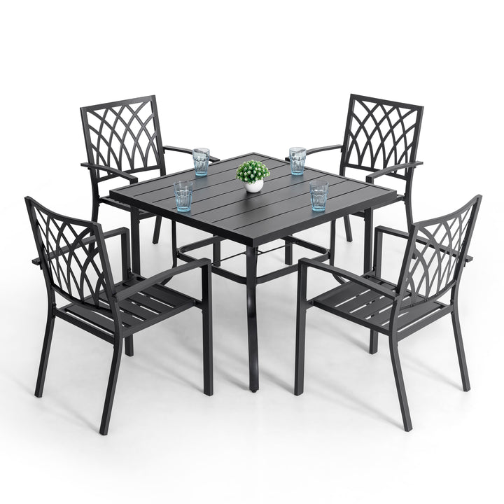 Nuu Garden 5-Piece Dining Set, Stackable Chairs and 37'' Square Dining Table
