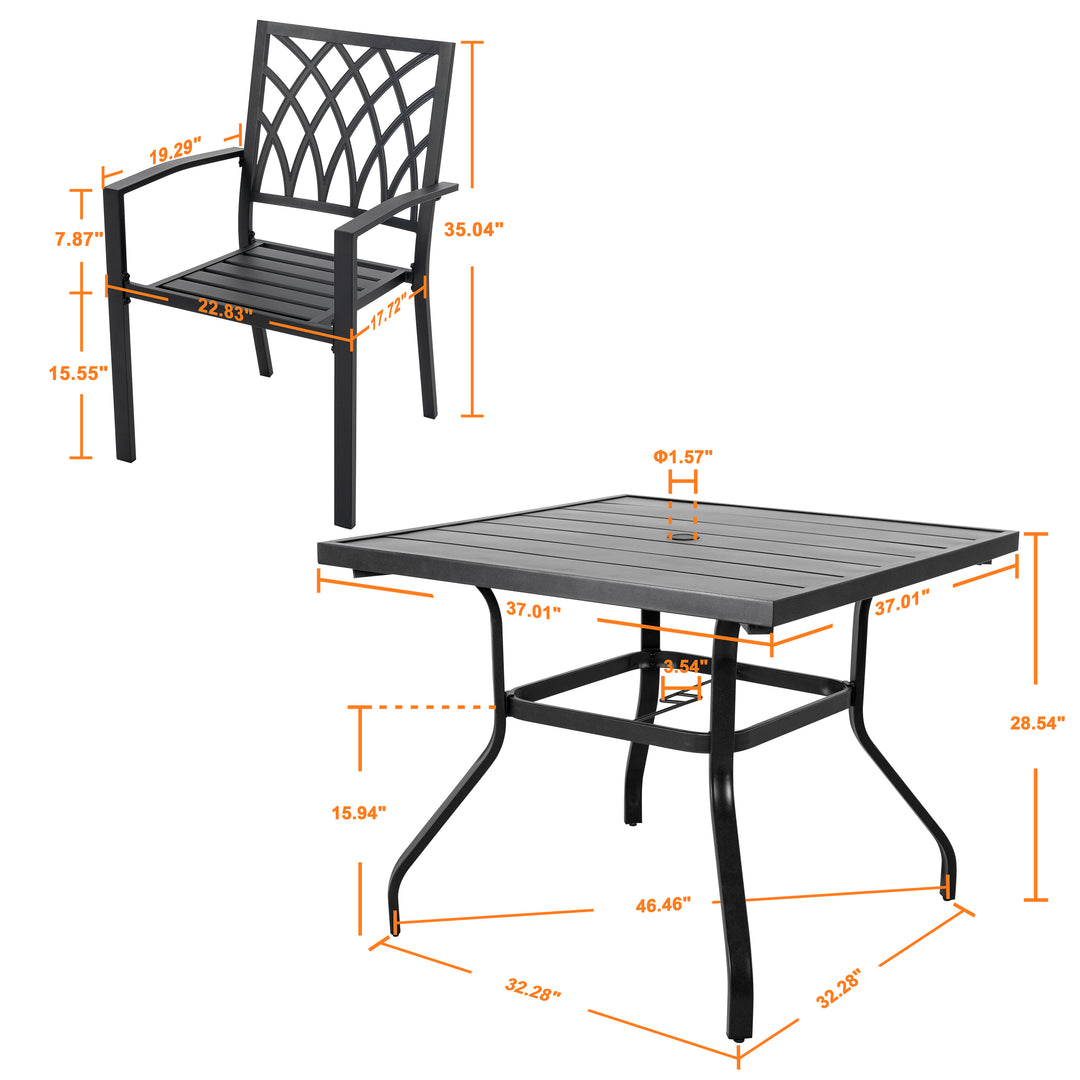 Nuu Garden 5-Piece Dining Set, Stackable Chairs and 37'' Square Dining Table