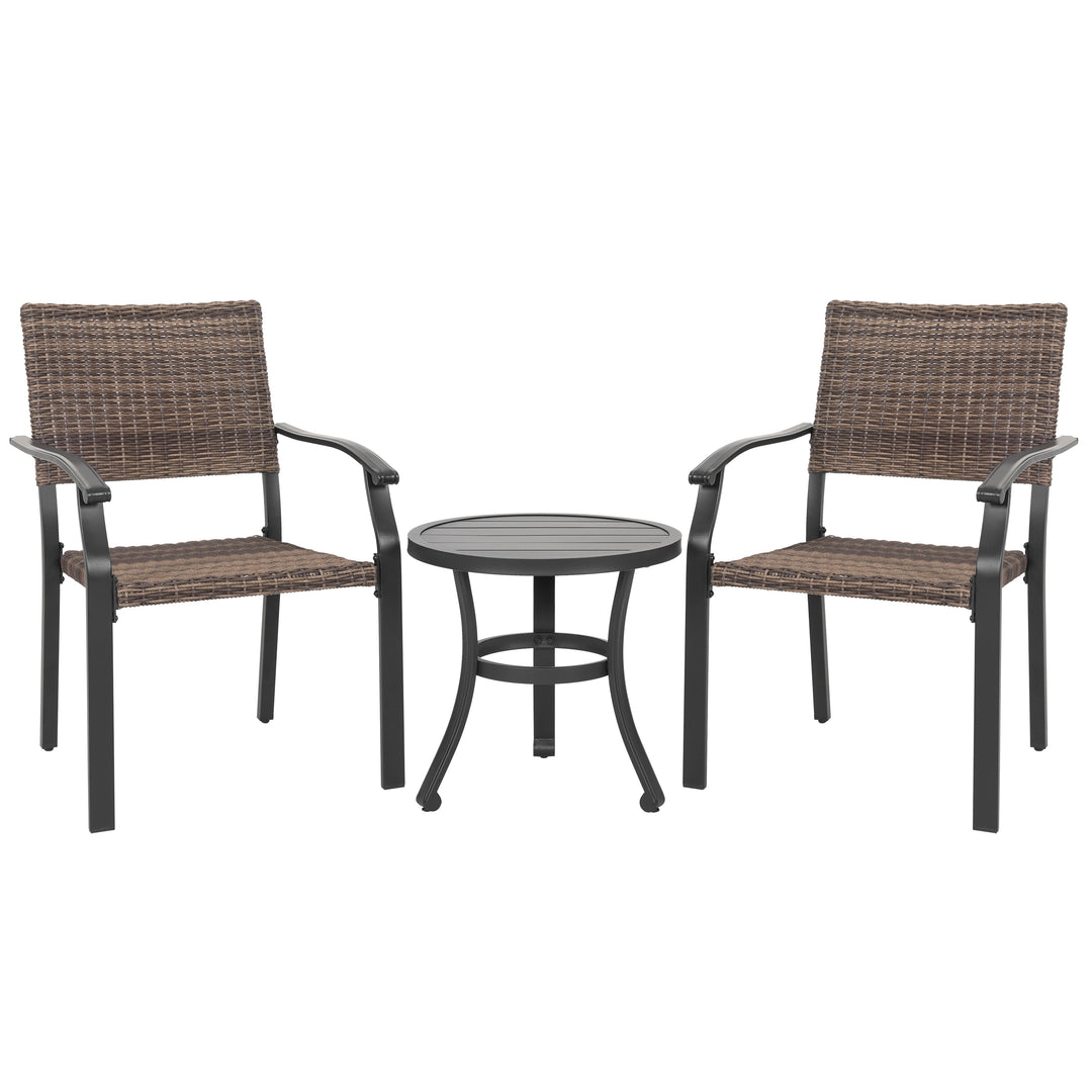 3 Pieces Natural Wicker Patio Bistro Set, Rattan Conversation Set with 20’’ Round Side Table, for Balcony, Porch, Garden, Yard, Poolside, Black