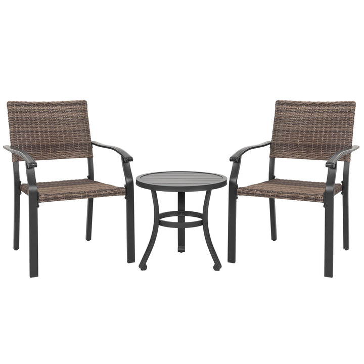 3 Pieces Natural Wicker Patio Bistro Set, Rattan Conversation Set with 20’’ Round Side Table, for Balcony, Porch, Garden, Yard, Poolside, Black