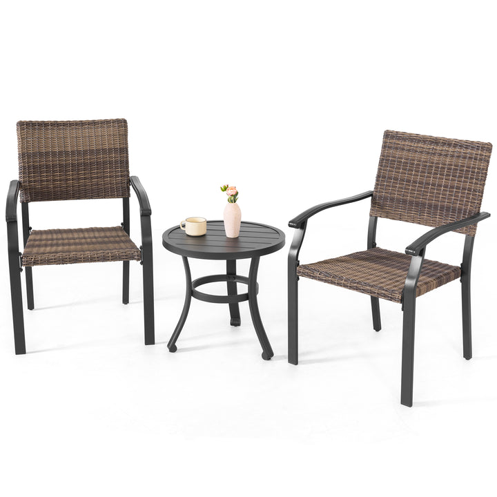 3 Pieces Natural Wicker Patio Bistro Set, Rattan Conversation Set with 20’’ Round Side Table, for Balcony, Porch, Garden, Yard, Poolside, Black