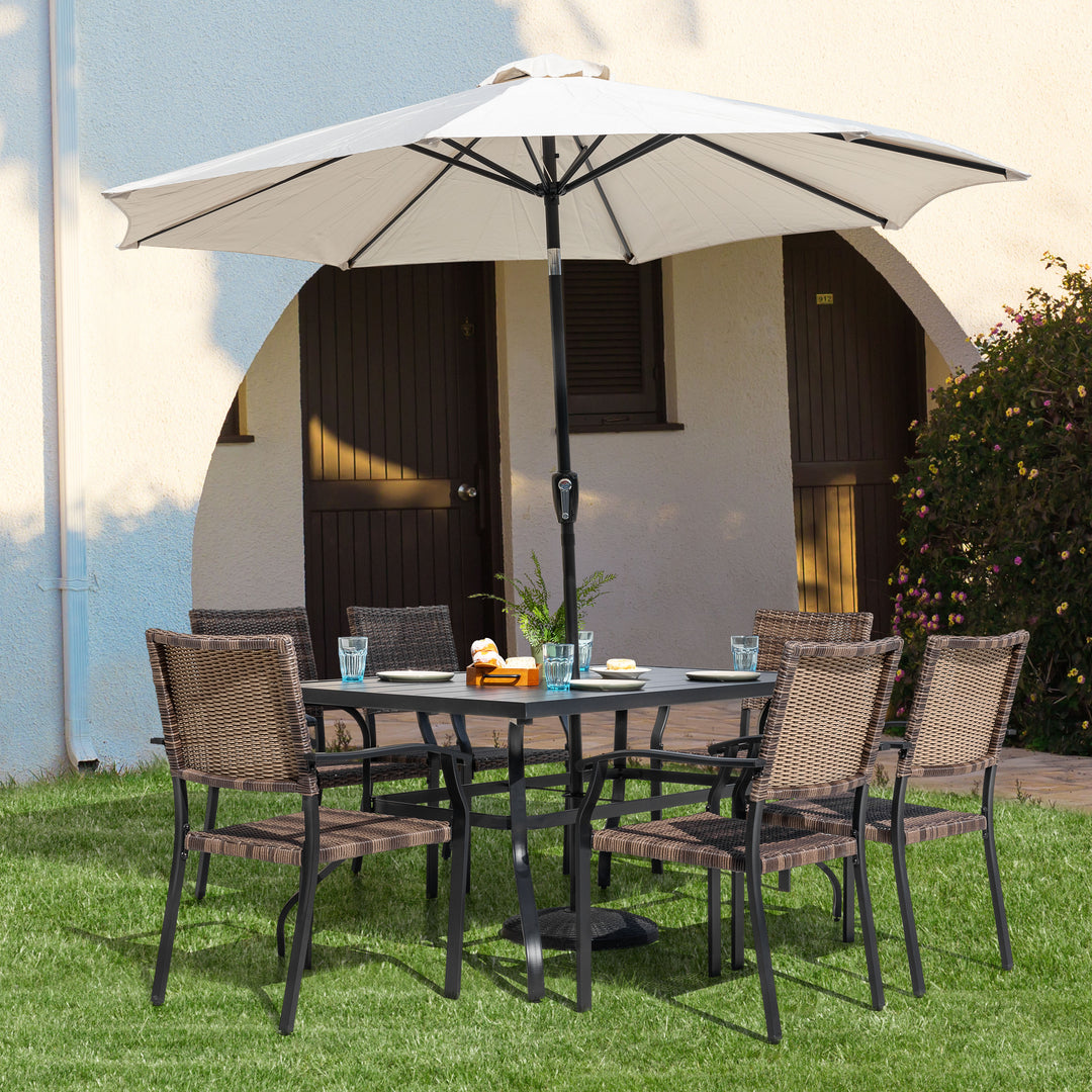 7-piece patio dining set with umbrella hole Nuu Garden Patio 7-Piece Wicker Iron Dining Set with 1.57'' Umbrella Hole, Black