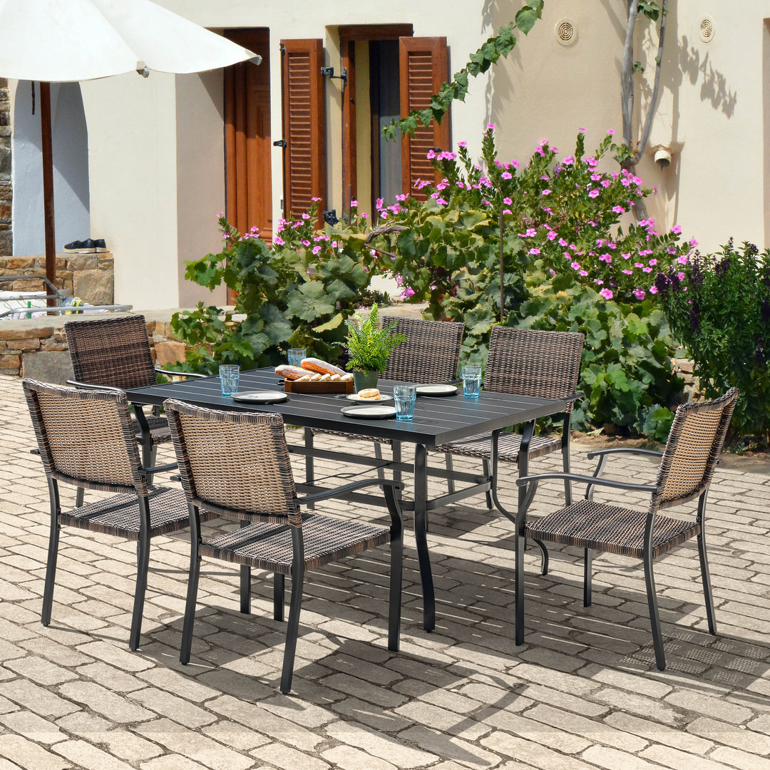 7-piece patio dining set with umbrella hole Nuu Garden Patio 7-Piece Wicker Iron Dining Set with 1.57'' Umbrella Hole, Black