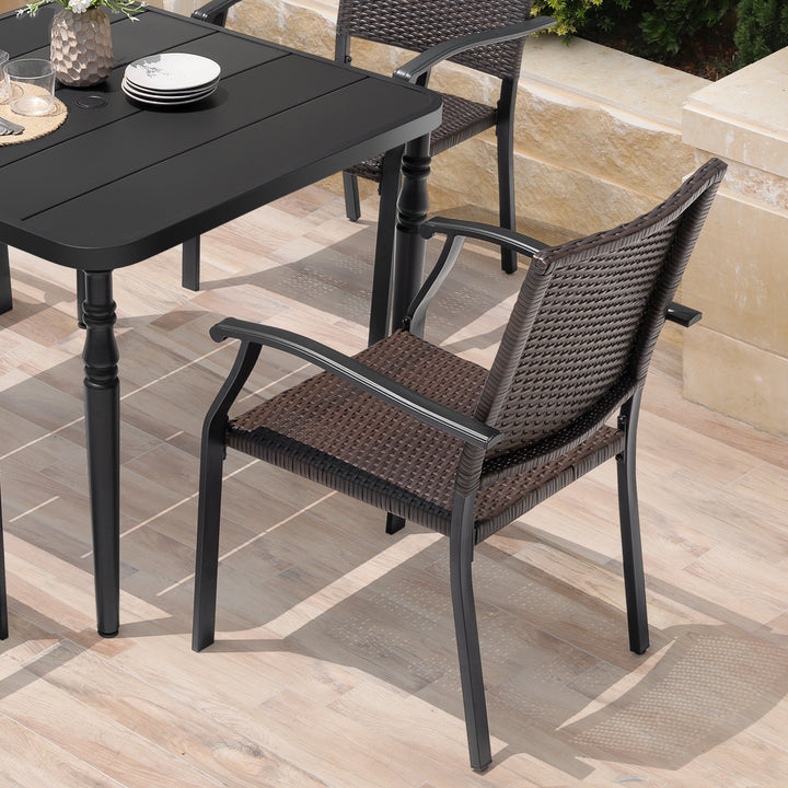 Outdoor 5-Piece Metal Wicker Dining Set with 1.6'' Umbrella Hole, Black