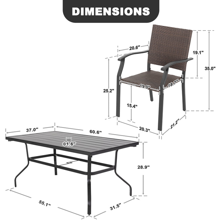 Outdoor 7-Piece Metal Wicker Dining Set with 1.57'' Umbrella Hole, Black