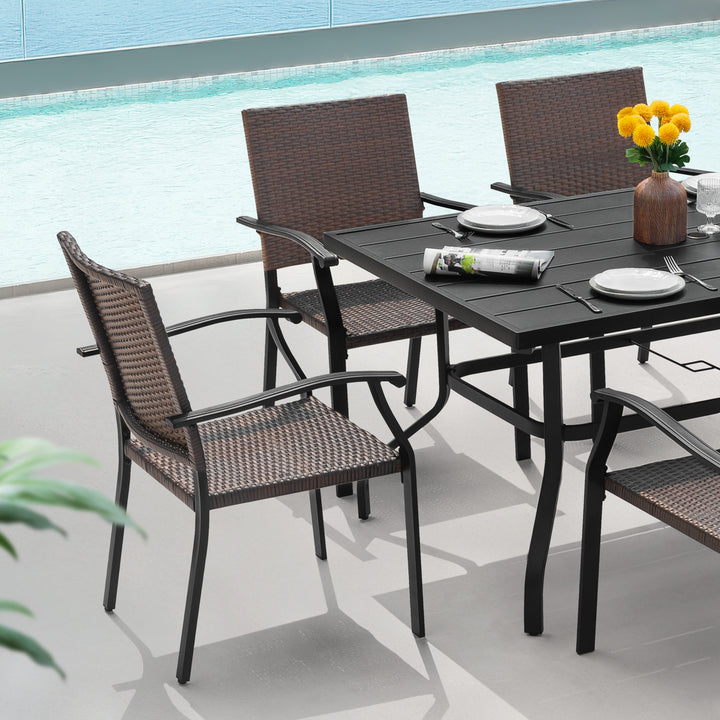 Outdoor 7-Piece Metal Wicker Dining Set with 1.57'' Umbrella Hole, Black
