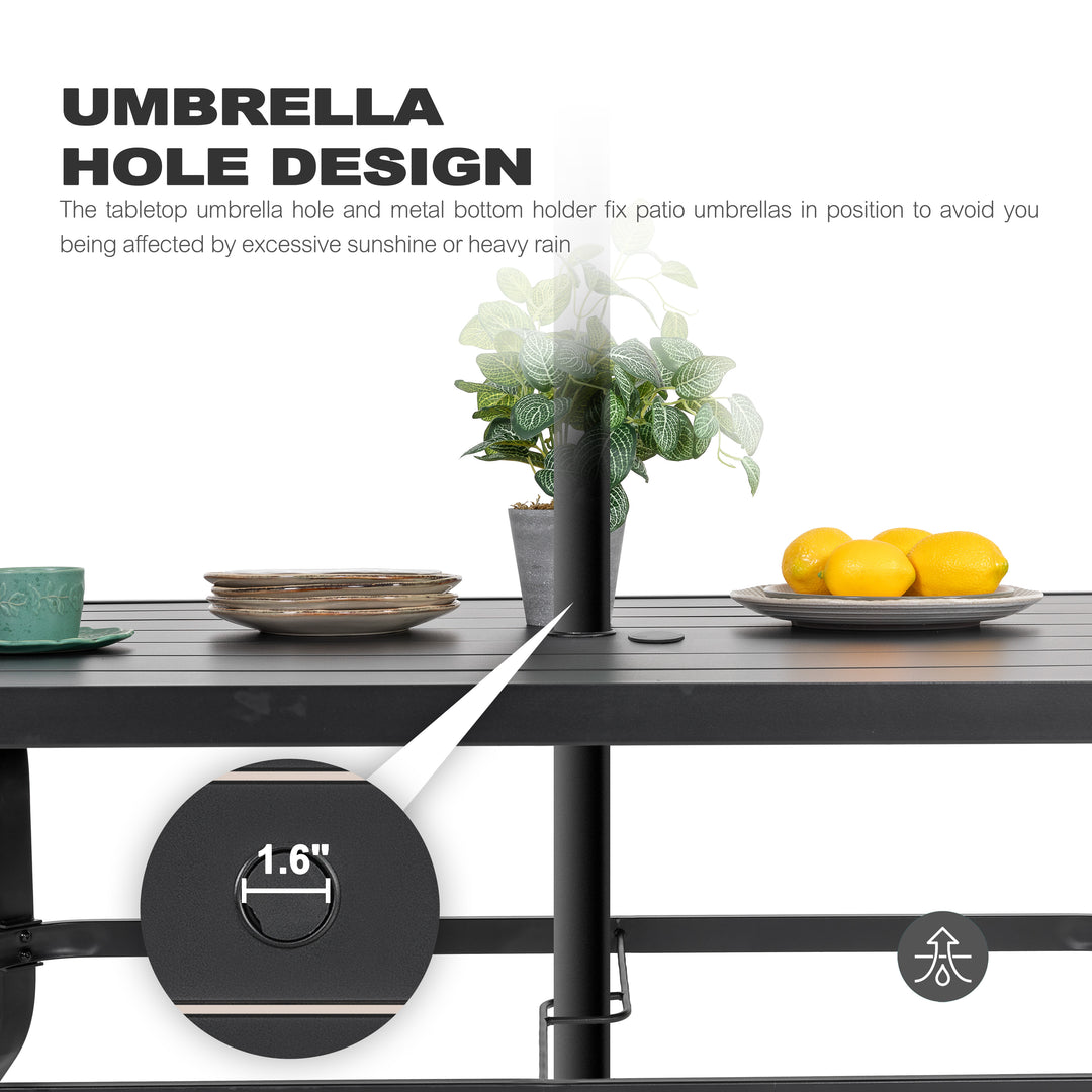 Outdoor 7-Piece Metal Wicker Dining Set with 1.57'' Umbrella Hole, Black