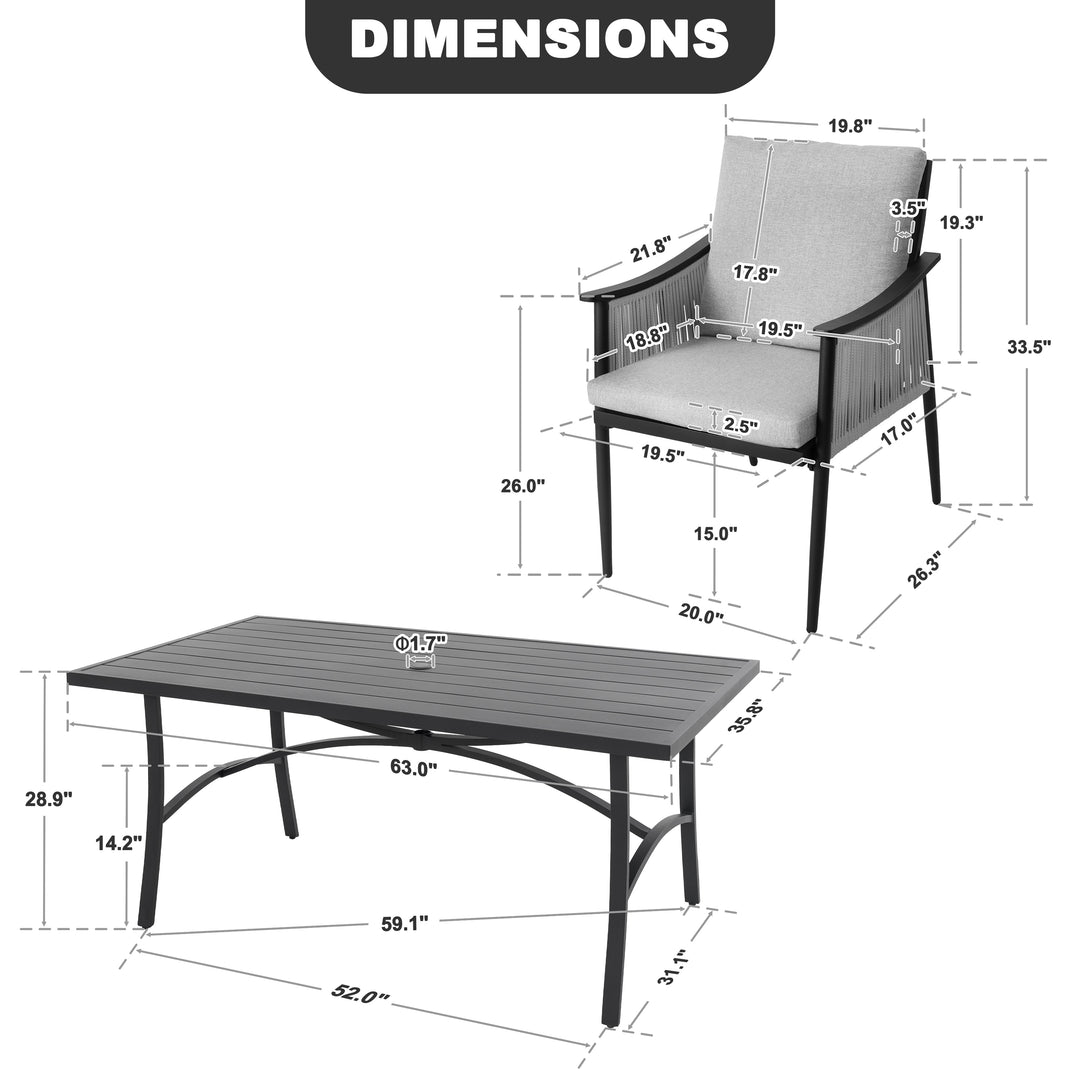 7-Piece Aluminum and Textilene Rope Patio Dining Set with Umbrella Hole
