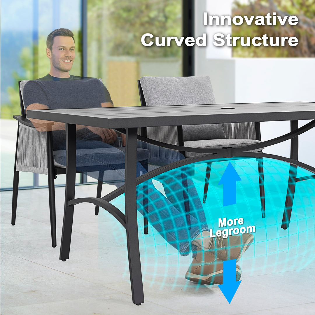 7-Piece Aluminum and Textilene Rope Patio Dining Set with Umbrella Hole