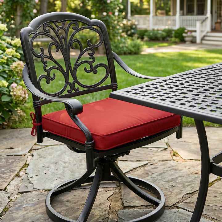 Cast Aluminum 5-Piece Patio Dining Set with Umbrella Hole, Swivel Chairs