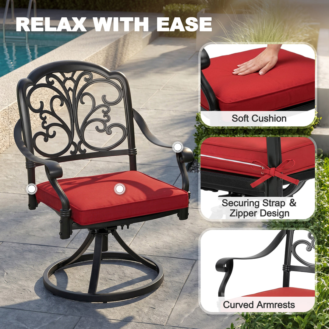 Cast Aluminum 5-Piece Patio Dining Set with Umbrella Hole, Swivel Chairs
