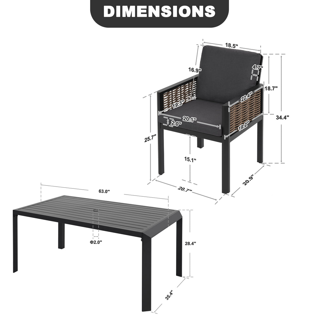 7-Piece Aluminum Wicker Outdoor Dining Set with Zippered Cushions
