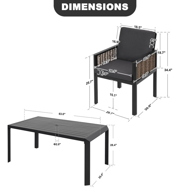 7-Piece Aluminum Wicker Outdoor Dining Set with Zippered Cushions
