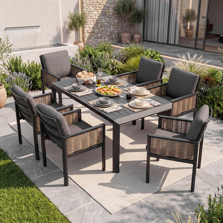 7-Piece Aluminum Wicker Outdoor Dining Set with Zippered Cushions