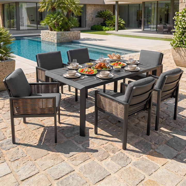 7-Piece Aluminum Wicker Outdoor Dining Set with Zippered Cushions