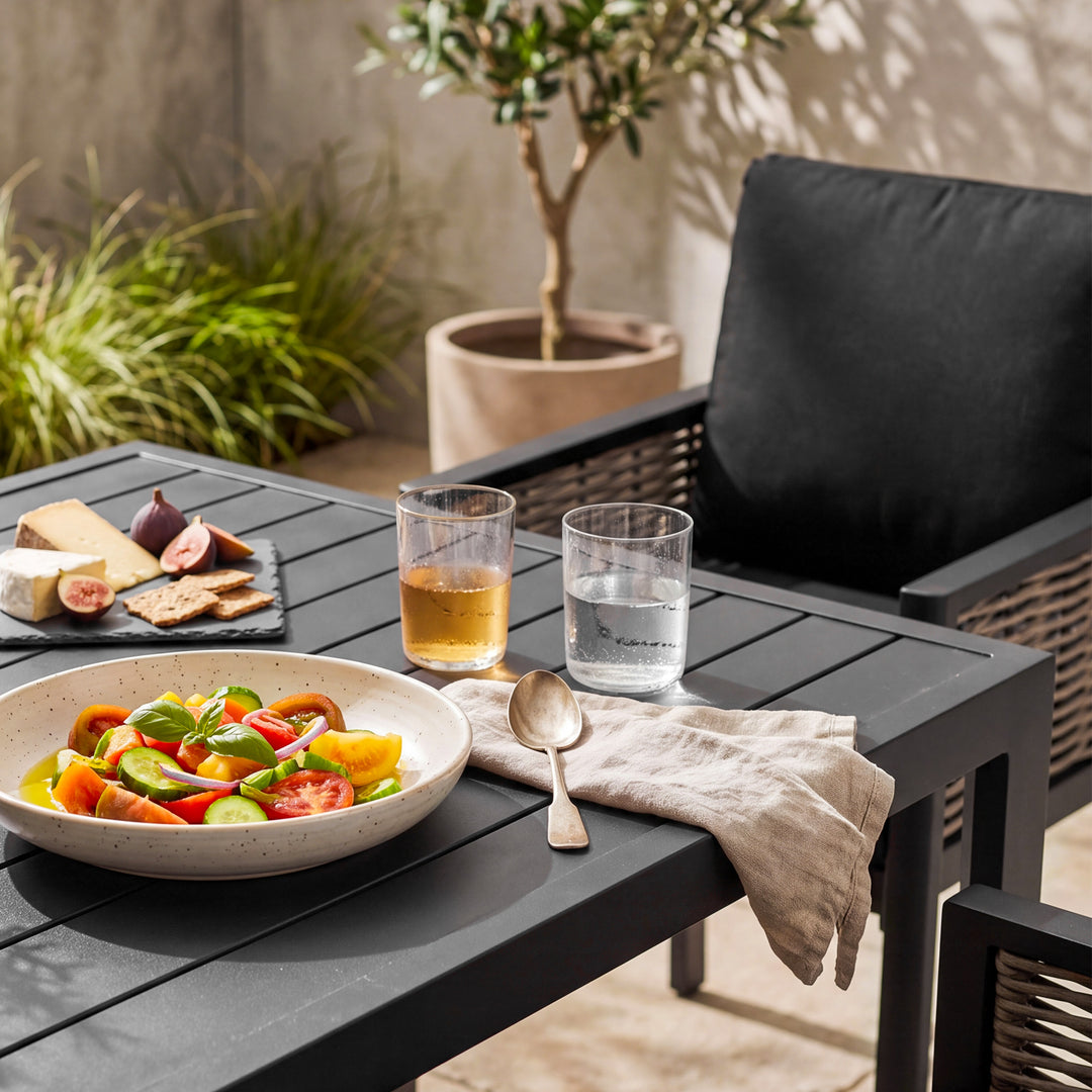 7-Piece Aluminum Wicker Outdoor Dining Set with Zippered Cushions