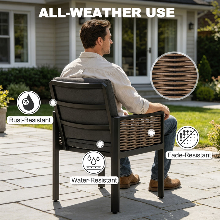 7-Piece Aluminum Wicker Outdoor Dining Set with Zippered Cushions
