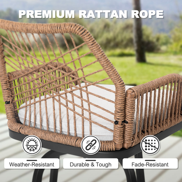 5PCS Swivel Patio Bar Set with Cushions, Handwoven Twisted Rattan Design