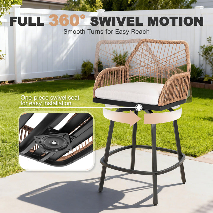 5PCS Wicker Patio Bar Set with Swivel Bar Stools, Tempered Glass Tabletop