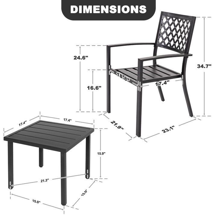 3-Piece Patio Bistro Set with Stackable Chairs, Powder-Coated Frame