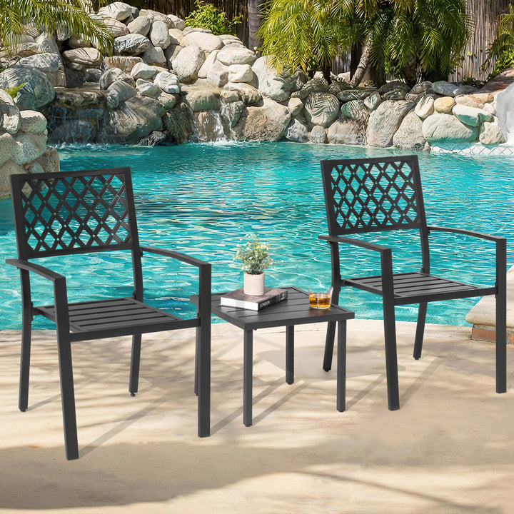 3-Piece Patio Bistro Set with Stackable Chairs, Powder-Coated Frame