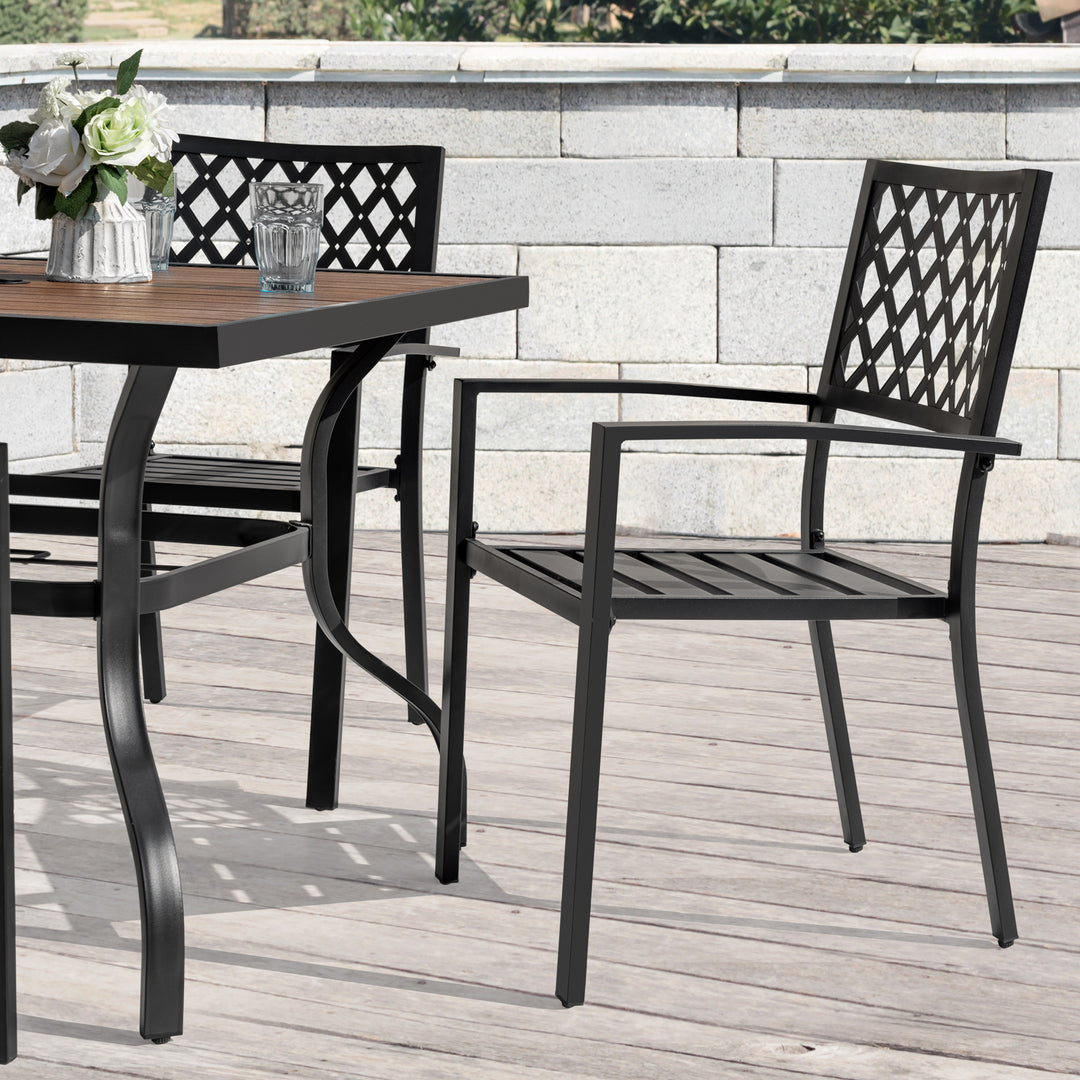 5PCS Patio Dining Set with Umbrella Hole, Faux Wood Top, Stackable Design