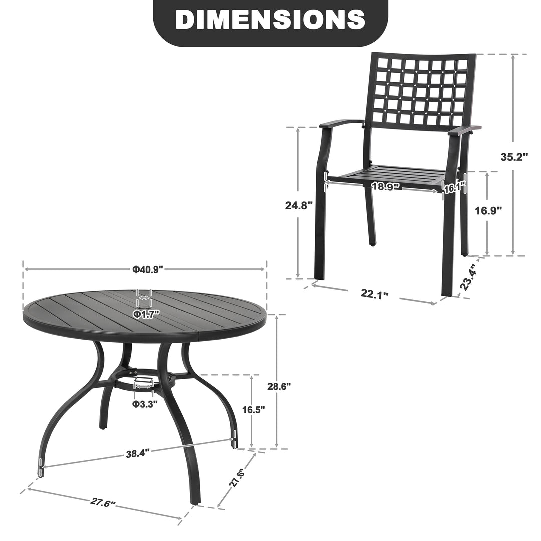 Outdoor 5-Piece Metal Patio Dining Set with Umbrella Hole, Stackable Chairs