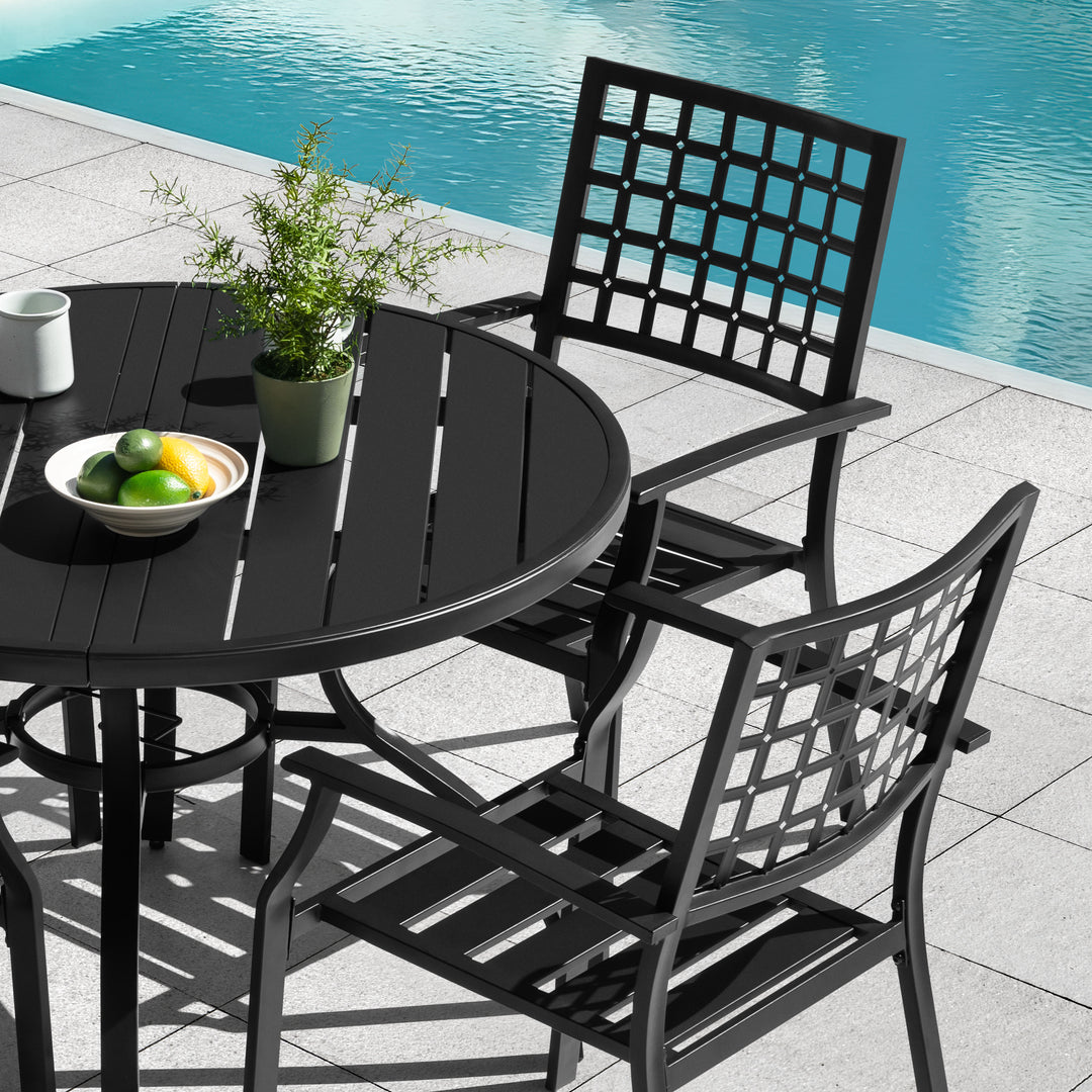 Outdoor 5-Piece Metal Patio Dining Set with Umbrella Hole, Stackable Chairs