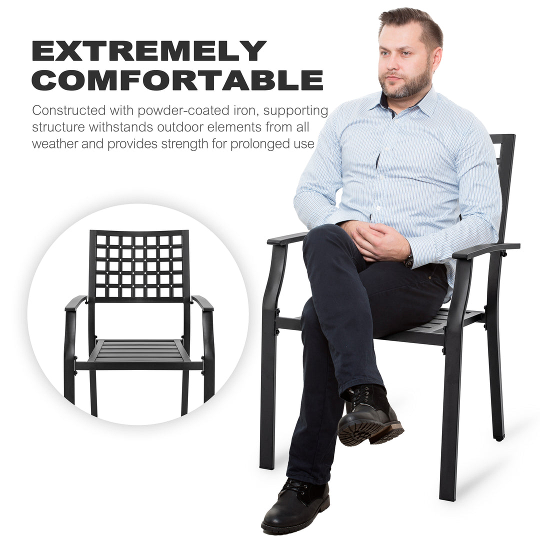 Outdoor 5-Piece Metal Patio Dining Set with Umbrella Hole, Stackable Chairs